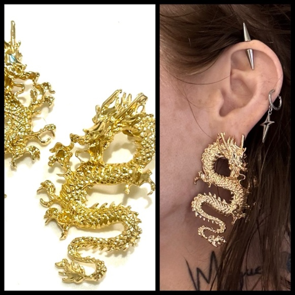 🐲XL GOLDEN DRAGON EARRINGS!🐲